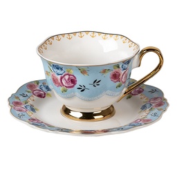 [6CE1278] Tazzina da caffè con piattino Blu, Bianco 12x9x7 cm / Ø 15x2 cm / 160 ml