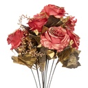 Künstliche Blume Strauß Rosen Rot Goldfarbig 18x15x50 cm