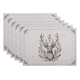 Clayre & Eef Tischsets 6er Set 48x33 cm Beige Baumwolle Hirsch