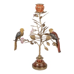 [6PR6038] Kerzenständer Vögel Goldfarbig Orange 26x16x36 cm