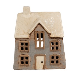 [6CE1899] Kerzenhalter Weihnachten Häuschen Grau beige 15x10x17 cm