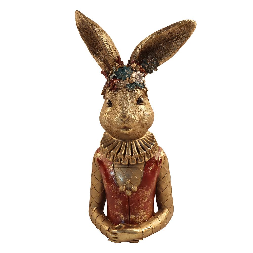 Deko Kaninchen Goldfarbig Rot 27x17x51 cm