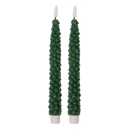 [6CA0001DGR] Kerze mit LED set 2 Grün Ø 3x25 cm / 2xAAA