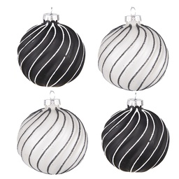 [6GL4132] Christbaumkugel Schwarz Grau Ø 8x8 cm (set 4)