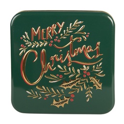 [6BL0210] Storage Tin Green Gold colored 17x17x6 cm