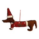 Décoration pendentif Chien en feutre Marron Rouge 15x2x11 cm