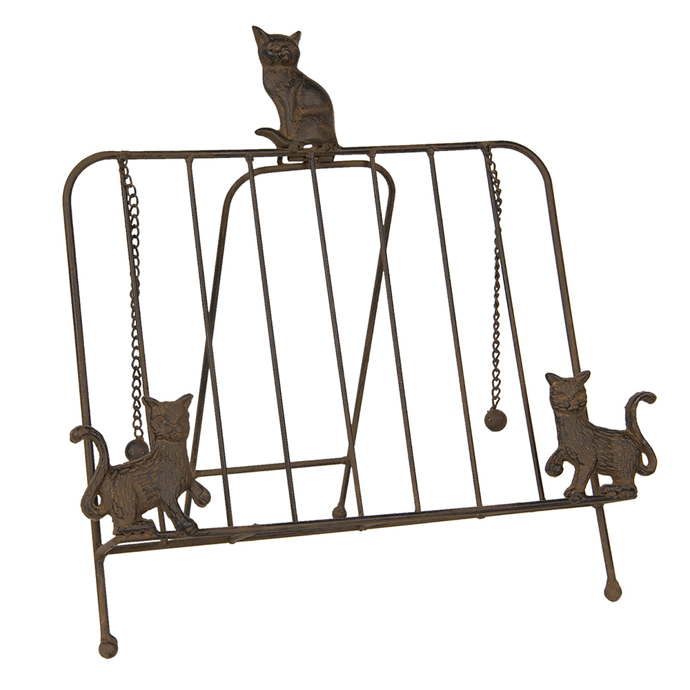 Clayre & Eef Kookboekstandaard 38x25x38 cm Bruin IJzer Katten