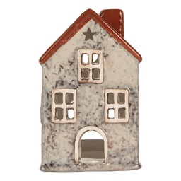 [6CE2284] Portacandele Natale Casette Grigio Rosso 8x7x13 cm