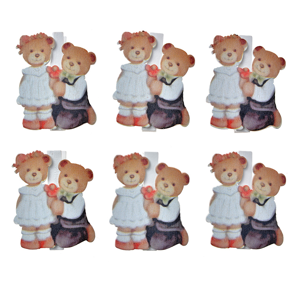 Molletta con Orsi (set 6) Marrone Bianco 4x1x5 cm