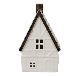 [6CE1597L] Dekoration Haus mit LED Beige, Goldfarbig 10x8x16 cm