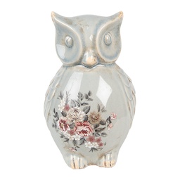[6CE1967L] Decoration Statue Owl Grey Pink 13x12x22 cm