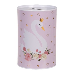 [6BL0165] Tirelire Rose Blanc Ø 10x15 cm