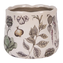 [6CETKG0001S] Vaso Porta Pianta Beige Verde Ø 14x12 cm