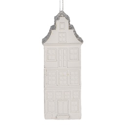 [6PR5610] Ciondolo di decorazione di una Casetta Bianco Color argento 4x4x11 cm