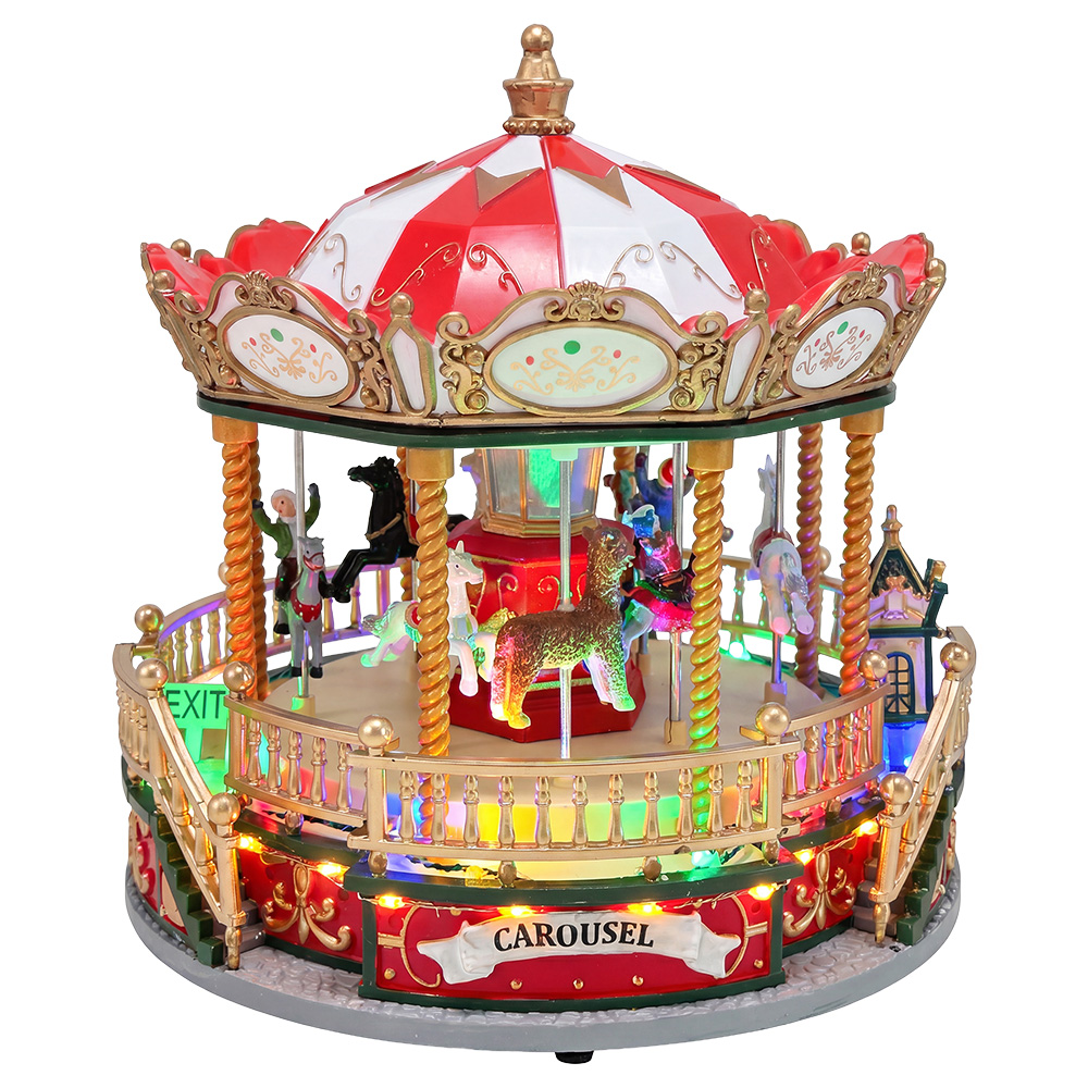Boîte à musique Carrousel avec LED Couleur or Rouge Ø 23x24 cm / 3xAA
