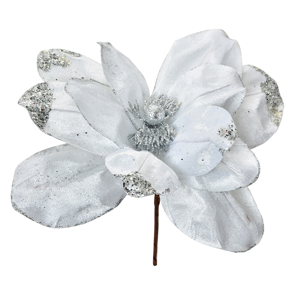 Weihnachtsdeko Blume Weiß Silberfarbig Ø 25x25 cm