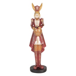[6PR5466] Statua Decorativa Coniglio Beige Rosso 13x12x48 cm