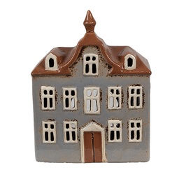 [6CE1883] Tealight Holder Christmas House Grey Brown 16x9x20 cm