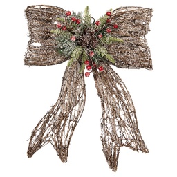 [6RO0623] Fiocco decorativo con LED Marrone Verde 41x10x51 cm / 3xAA