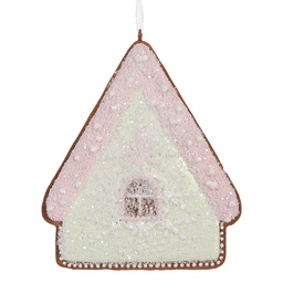 [6PR5339] Dekoration Anhänger Haus Grün Rosa 9x1x10 cm
