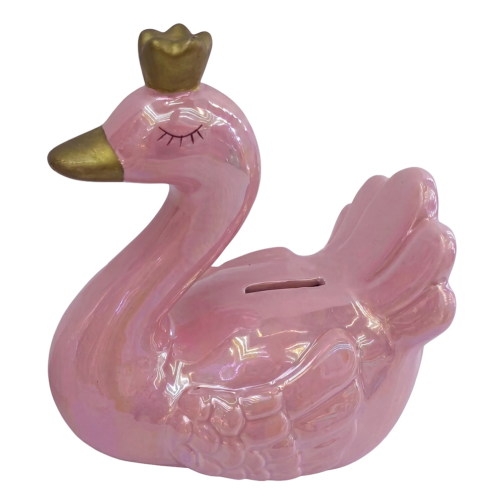 Salvadanaio Cigno Rosa Color oro 11x7x12 cm