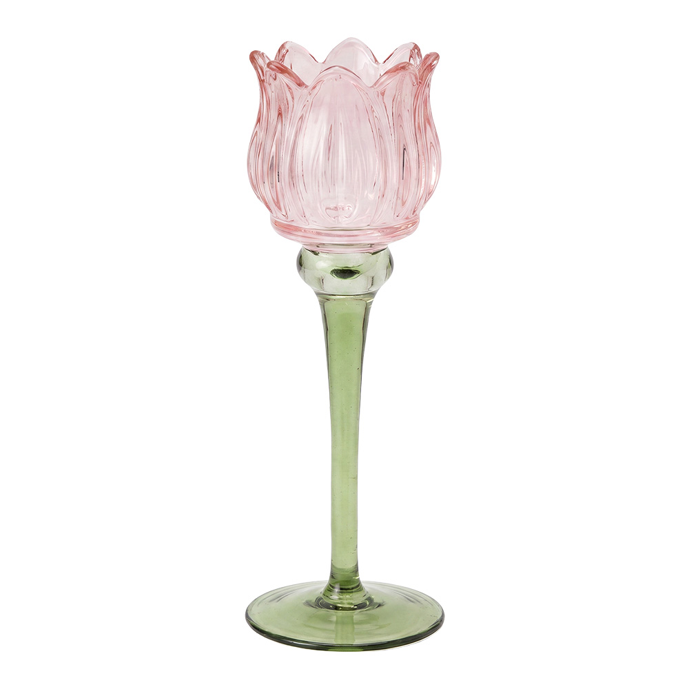 Glass Tea Light Houder Pink Green Ø 7x22 cm