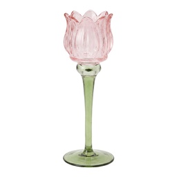 [6GL5551P] Glass Tea Light Houder Pink Green Ø 7x22 cm