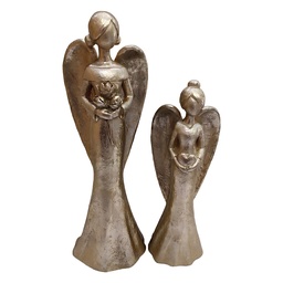 [6PR6539] Decoration Angels (set 2) Gold colored 11x9x33 / 9x7x26 cm