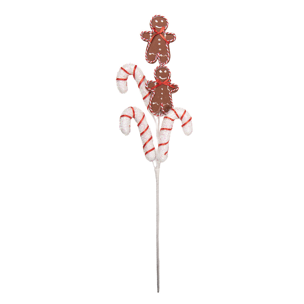 Weihnachtsdeko Zuckerstange mit Lebkuchenmännchen Weiß Rot 15x6x60 cm
