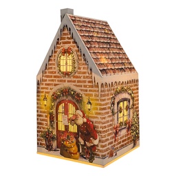 [67043] Dekoration Haus mit LED Braun Rot 11x11x21 cm / 3xAA