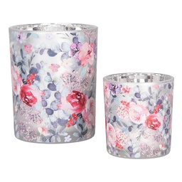 [6GL4970] Teelichthalter (2) Grau Rosa Ø 7x8 / 10x13 cm