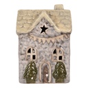 Dekoration Haus mit LED Grau Beige 6x6x10 cm