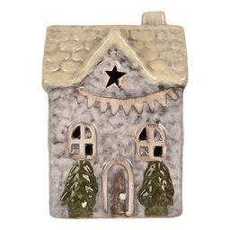 [6CE2275] Decoration House with LED Grey Beige 6x6x10 cm