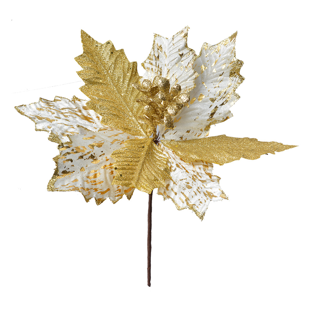Weihnachtsdeko Blume Weiß Goldfarbig Ø 25x27 cm