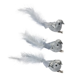 [66137] Decorazione uccello  (Set di 3) Color argento Grigio 12x3x4 cm