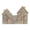 Tealight Holder Christmas House Green Beige 22x9x15 cm
