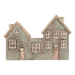 [6CE2306] Tealight Holder Christmas House Green Beige 22x9x15 cm