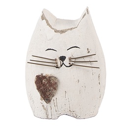 [6H2435S] Deko Katze Weiß Braun 6x4x7 cm