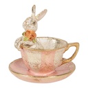 Deko Kaninchen in Tasse Beige Rosa Ø 12x12 cm