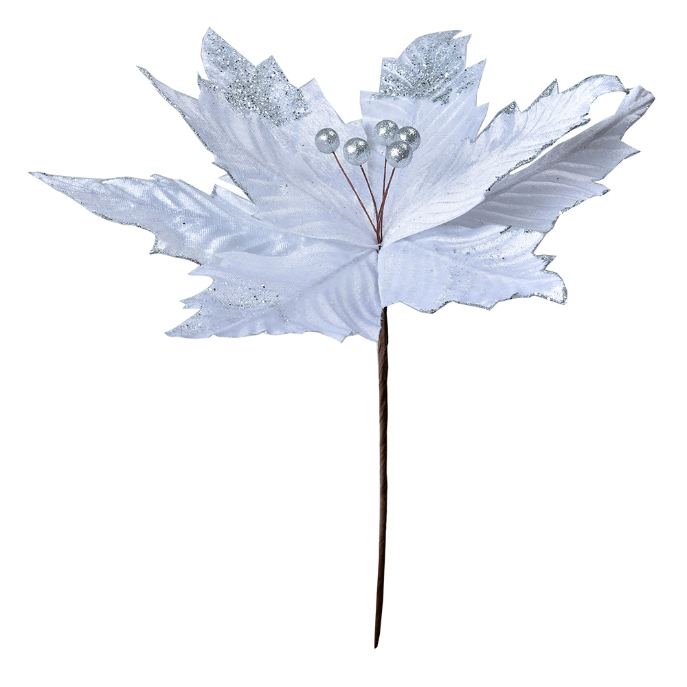 Weihnachtsdeko Blume Weiß Silberfarbig Ø 34x38 cm