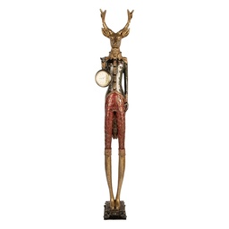 [5PR0200] Dekoration Hirsch mit Uhr Goldfarbig Grün 12x16x87 cm