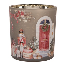 [6GL5468] Tealight holder Grey Red Ø 7x8 cm