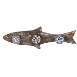 Clayre & Eef Wandgarderobe 3 Haken Fisch 33x5x10 cm Blau Holz