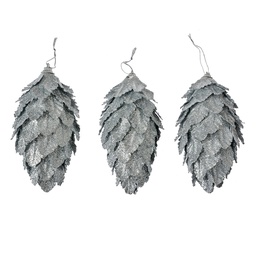 [66173ZI] Weihnachtsdeko Blume (set 3) Silberfarbig Ø 7x13 cm