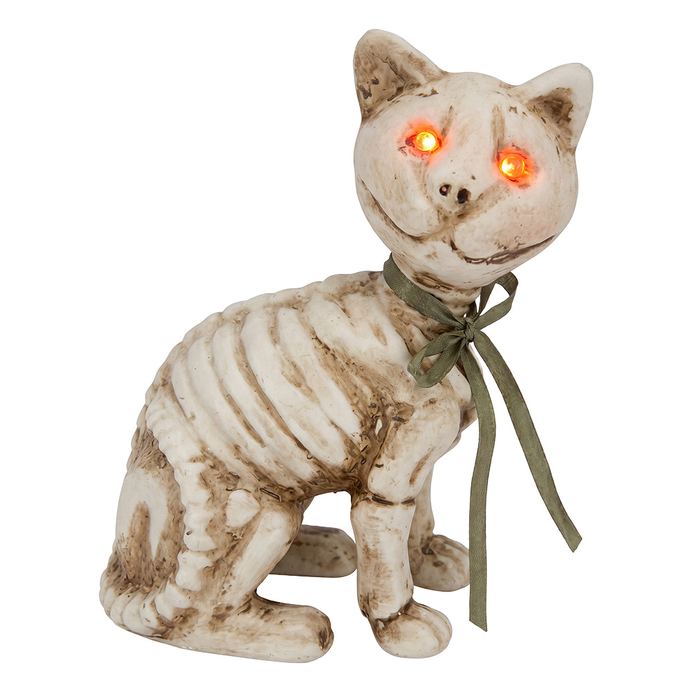 Deko Skelett Katze Weiß Braun 12x9x17 cm
