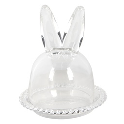 [6GL3376] Glass Cloche Rabbit Transparent Ø 14x16 cm