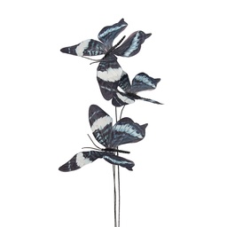 [50884] Deko Zweig mit Schmetterlinge Schwarz Blau 10x10x65 cm
