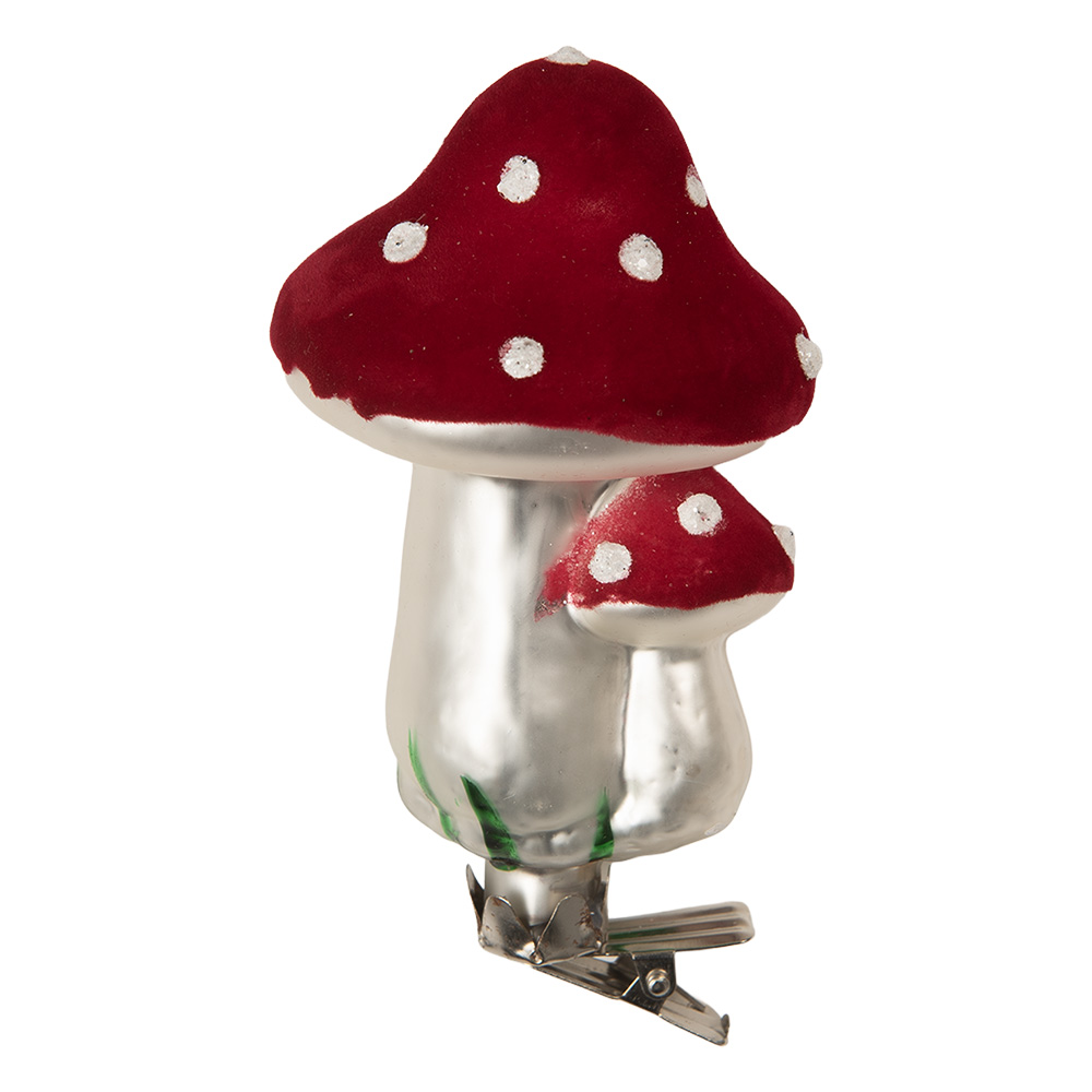 Clip ornement de Noël Champignons Rouge Couleur argent Ø 6x11 cm