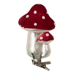 [6GL5307] Clip ornamento natalizio Funghi Rosso Color argento Ø 6x11 cm