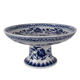 [6CE2383] Cake stand White Blue Ø 26x13 cm
